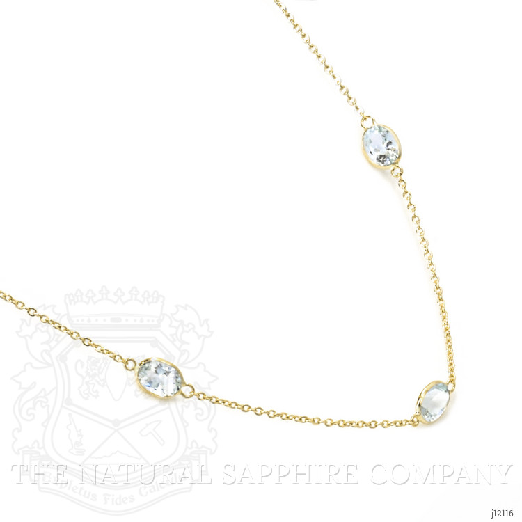 5.30 Ct. Blue Aquamarine Bezel Necklace, 18K Yellow Gold