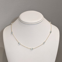 5.30 Ct. Blue Aquamarine Bezel Necklace, 18K Yellow Gold Life Style