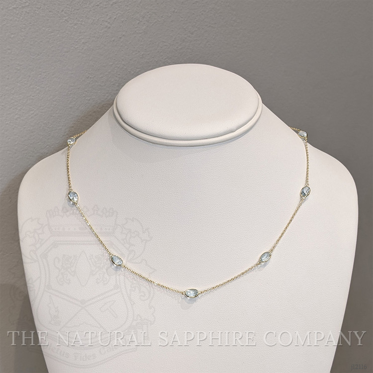 5.30 Ct. Blue Aquamarine Bezel Necklace, 18K Yellow Gold