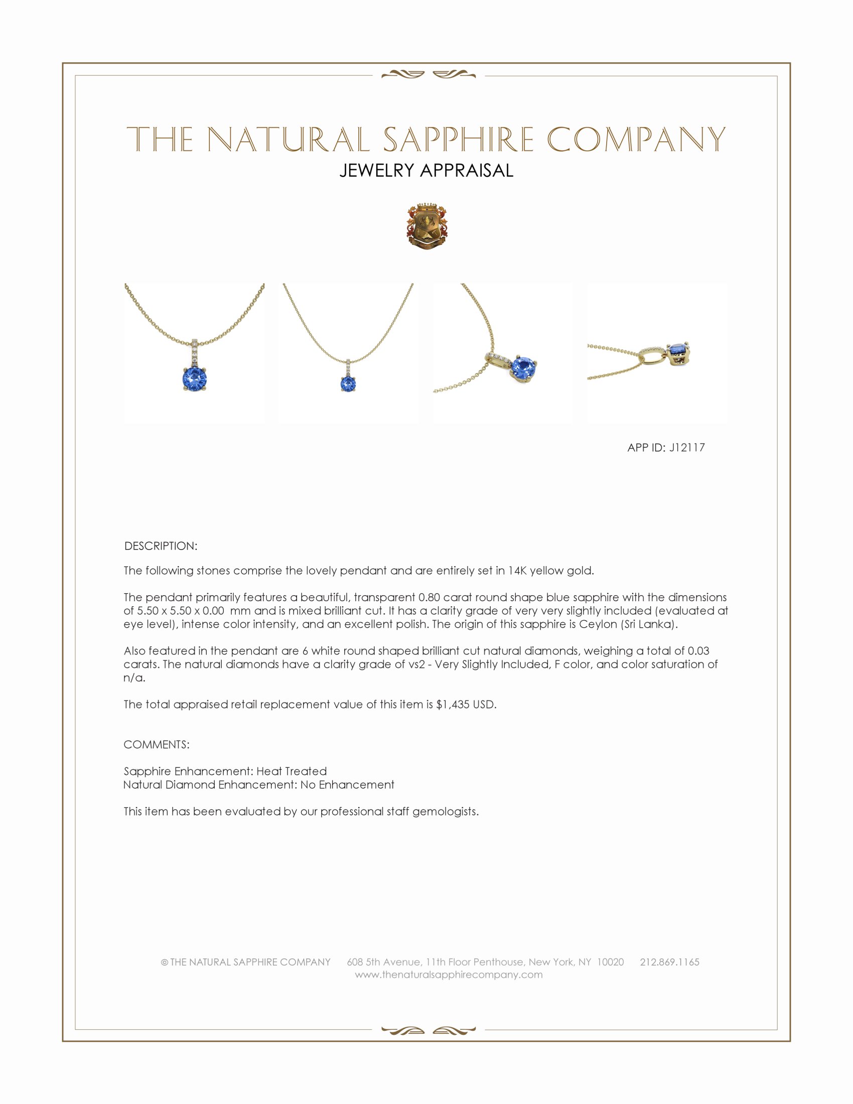 0.80 Ct. Blue Sapphire and Natural Diamond Pave Pendant, 14K Yellow Gold