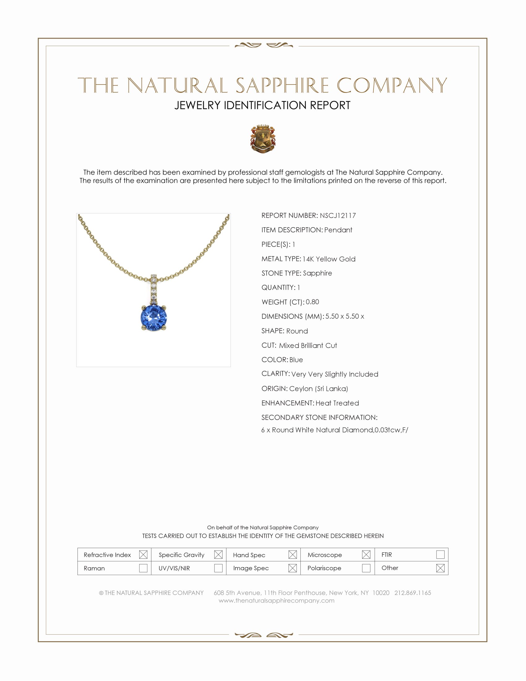 0.80 Ct. Blue Sapphire and Natural Diamond Pave Pendant, 14K Yellow Gold