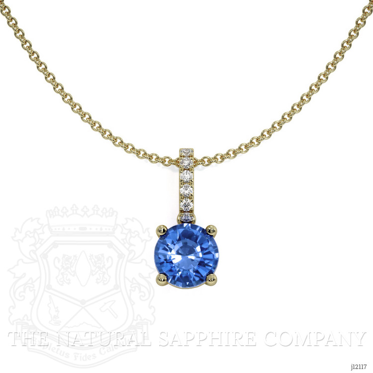 0.80 Ct. Blue Sapphire and Natural Diamond Pave Pendant, 14K Yellow Gold