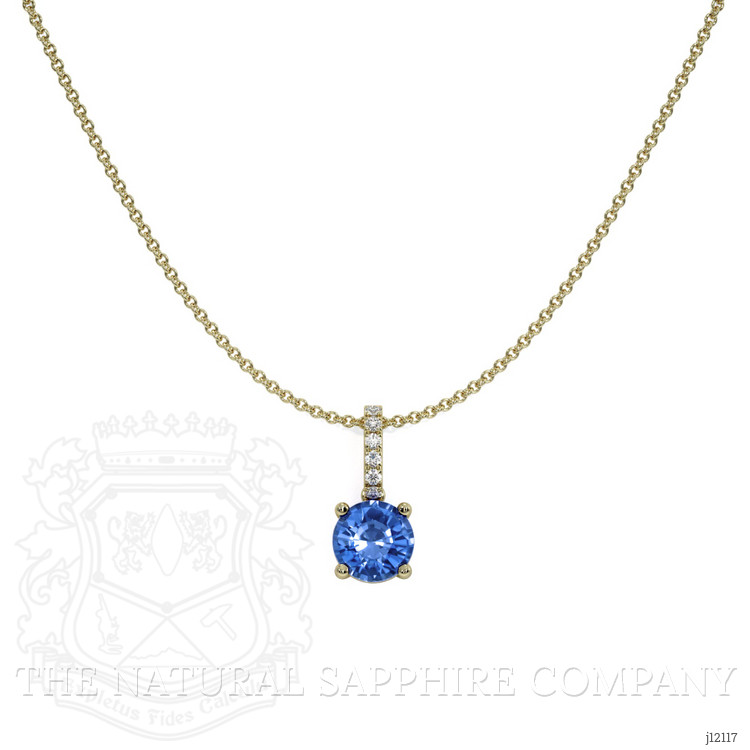 0.80 Ct. Blue Sapphire and Natural Diamond Pave Pendant, 14K Yellow Gold