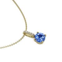 0.80 Ct. Blue Sapphire and Natural Diamond Pave Pendant, 14K Yellow Gold Image