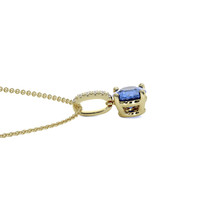 0.80 Ct. Blue Sapphire and Natural Diamond Pave Pendant, 14K Yellow Gold Image