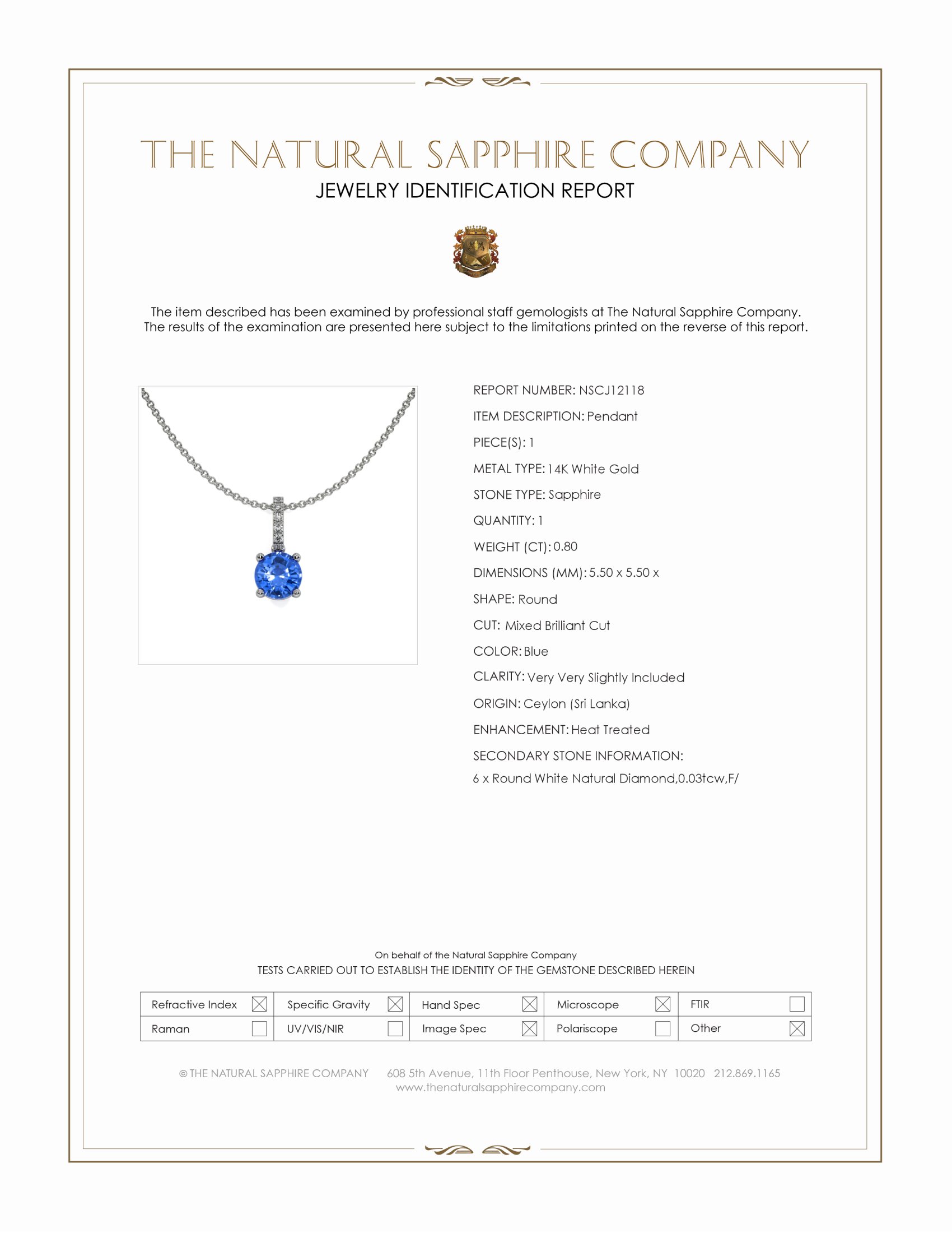 0.80 Ct. Blue Sapphire and Natural Diamond Pave Pendant, 14K White Gold