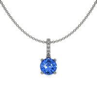0.80 Ct. Blue Sapphire and Natural Diamond Pave Pendant, 14K White Gold Video