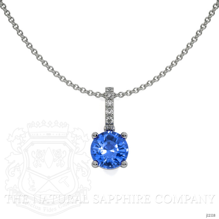 0.80 Ct. Blue Sapphire and Natural Diamond Pave Pendant, 14K White Gold