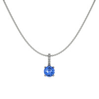 0.80 Ct. Blue Sapphire and Natural Diamond Pave Pendant, 14K White Gold Image