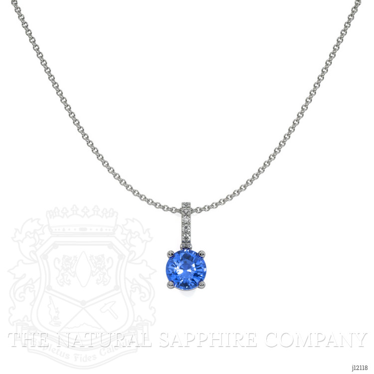 0.80 Ct. Blue Sapphire and Natural Diamond Pave Pendant, 14K White Gold
