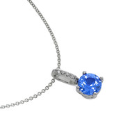 0.80 Ct. Blue Sapphire and Natural Diamond Pave Pendant, 14K White Gold Image