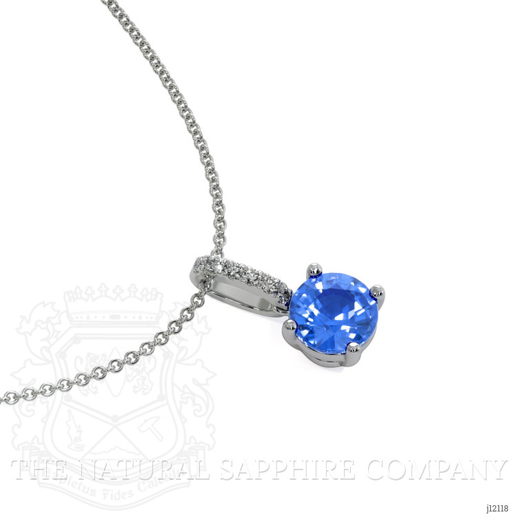 0.80 Ct. Blue Sapphire and Natural Diamond Pave Pendant, 14K White Gold