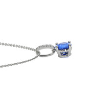 0.80 Ct. Blue Sapphire and Natural Diamond Pave Pendant, 14K White Gold Image