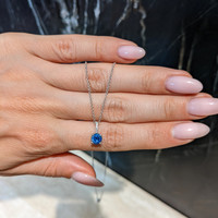 0.80 Ct. Blue Sapphire and Natural Diamond Pave Pendant, 14K White Gold Life Style