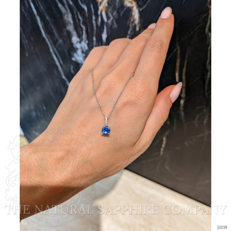 0.80 Ct. Blue Sapphire and Natural Diamond Pave Pendant, 14K White Gold