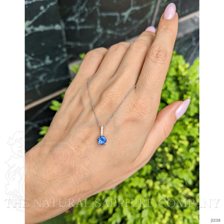 0.80 Ct. Blue Sapphire and Natural Diamond Pave Pendant, 14K White Gold