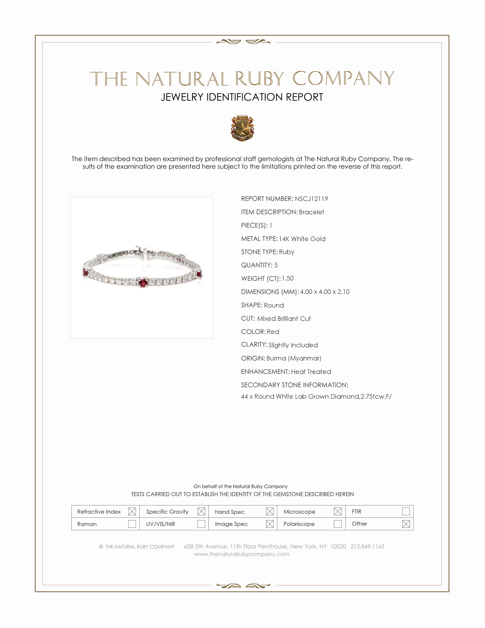 1.50 Ct.Tw. Ruby and Natural Diamond Tennis/Line Bracelet, 14K White Gold