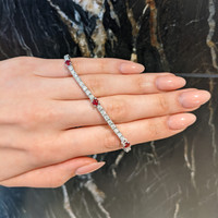 1.50&nbsp;Ct.Tw.Total Carat Weight Ruby and Natural Diamond Pave Bracelet, 14K White Gold Life Style