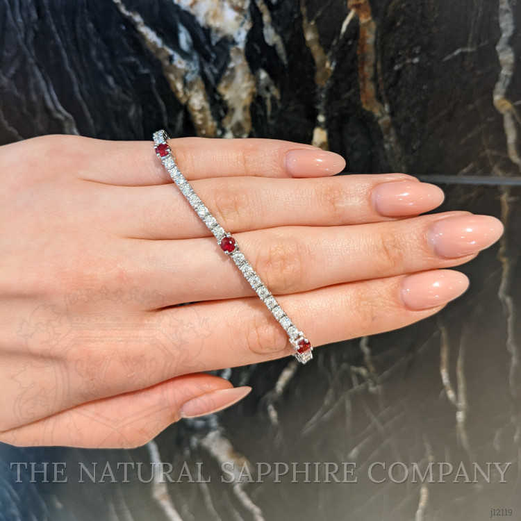 1.50 Ct.Tw. Ruby and Natural Diamond Pave Bracelet, 14K White Gold