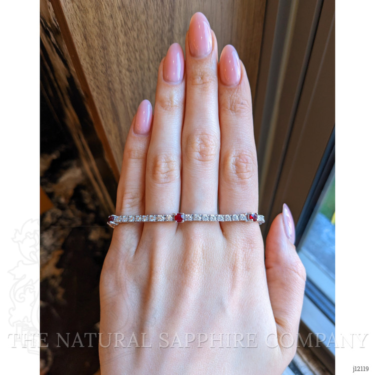 1.50 Ct.Tw. Ruby and Natural Diamond Pave Bracelet, 14K White Gold