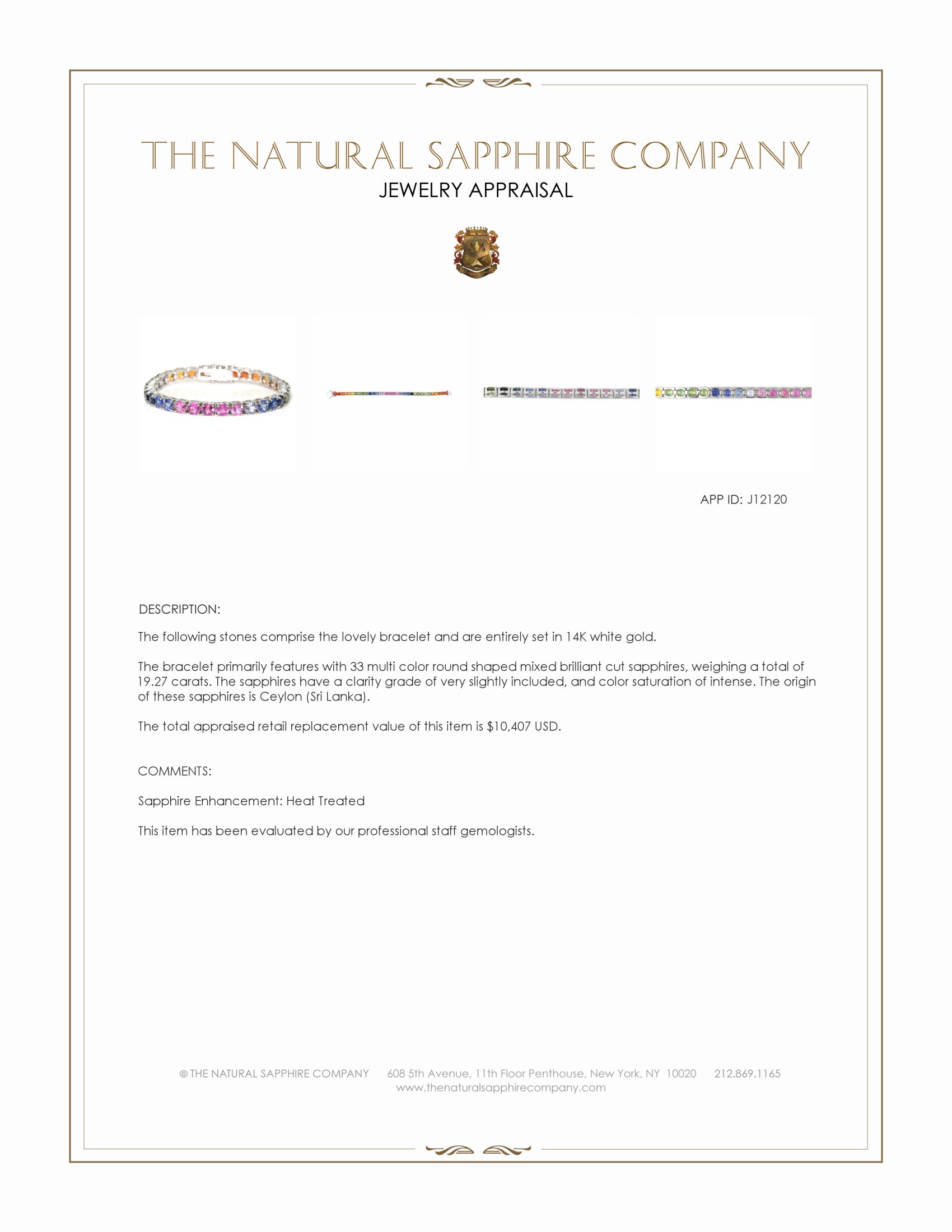 19.27 Ct.Tw. Multi Color Sapphire Tennis/Line Bracelet, 14K White Gold