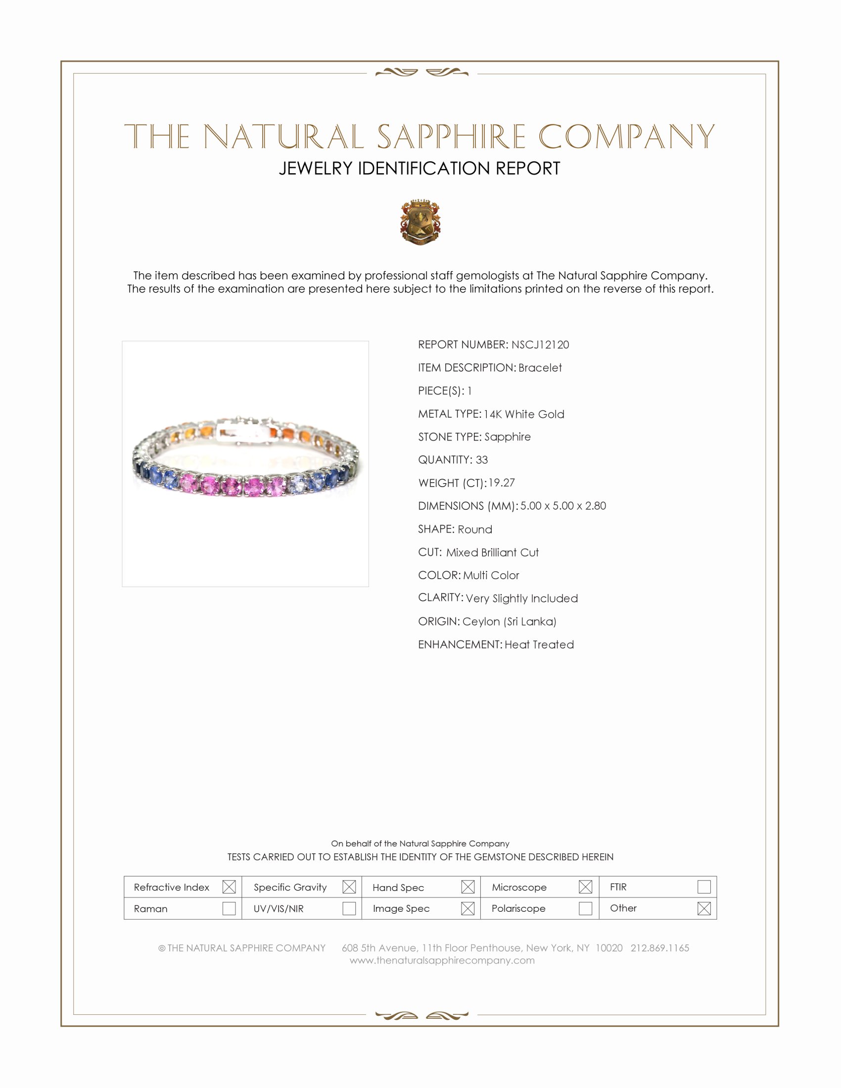 19.27 Ct.Tw. Multi Color Sapphire Tennis/Line Bracelet, 14K White Gold