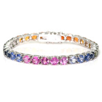 19.27&nbsp;Ct.Tw.Total Carat Weight Multi Color Sapphire Tennis/Line Bracelet, 14K White Gold Video