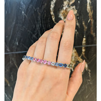 19.27&nbsp;Ct.Tw.Total Carat Weight Multi Color Sapphire Tennis/Line Bracelet, 14K White Gold Life Style