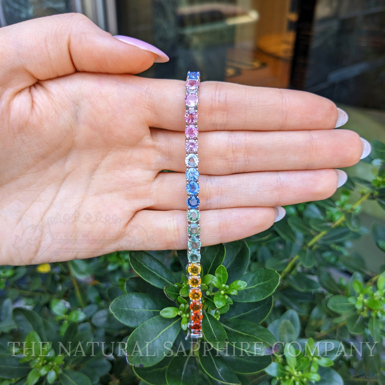 19.27 Ct.Tw. Multi Color Sapphire Tennis/Line Bracelet, 14K White Gold