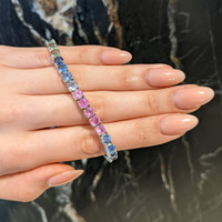 19.27&nbsp;Ct.Tw.Total Carat Weight Multi Color Sapphire Tennis/Line Bracelet, 14K White Gold Life Style