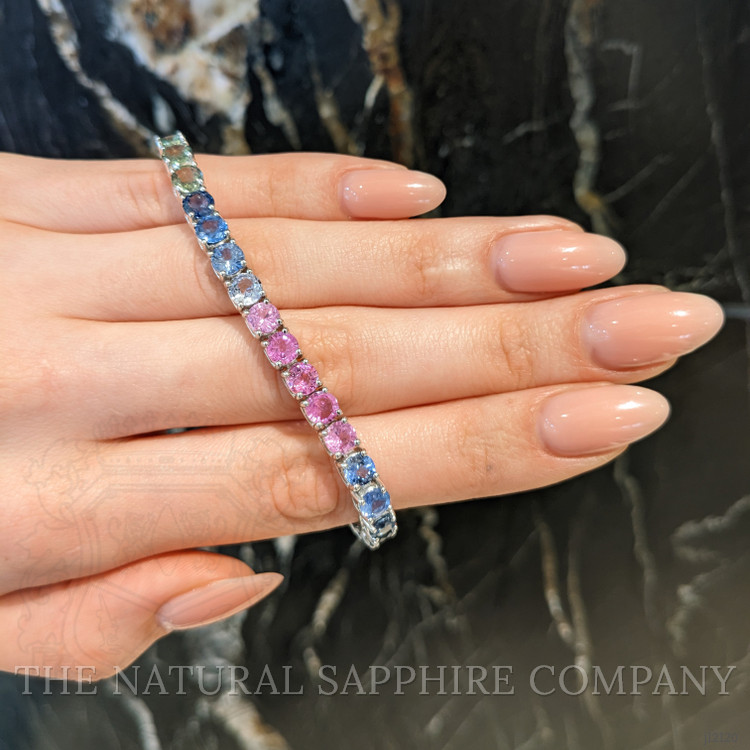 19.27 Ct.Tw. Multi Color Sapphire Tennis/Line Bracelet, 14K White Gold