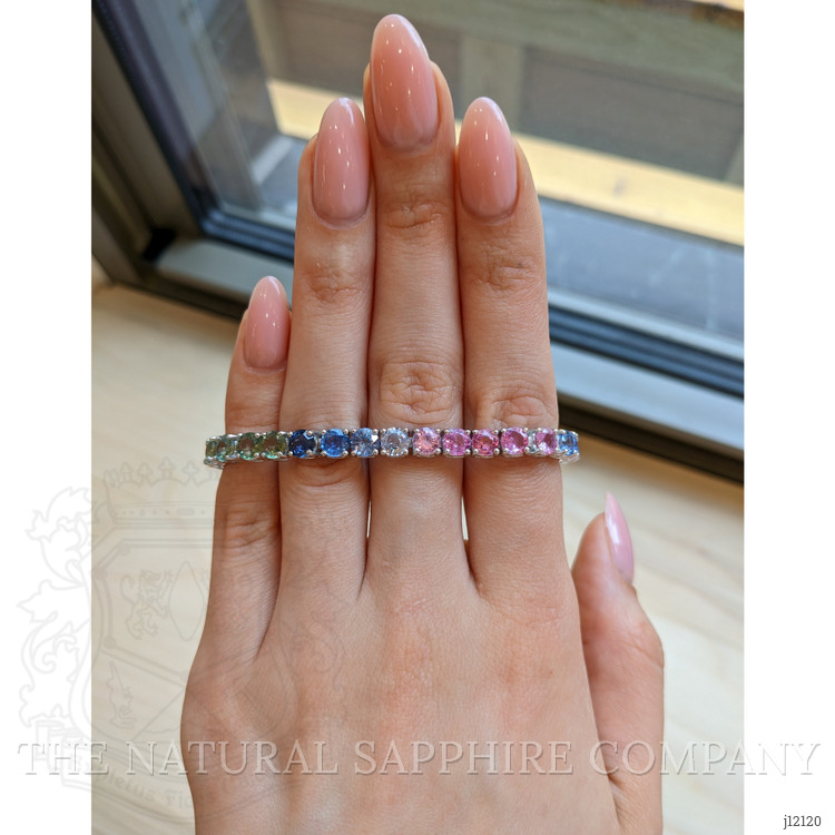 19.27 Ct.Tw. Multi Color Sapphire Tennis/Line Bracelet, 14K White Gold