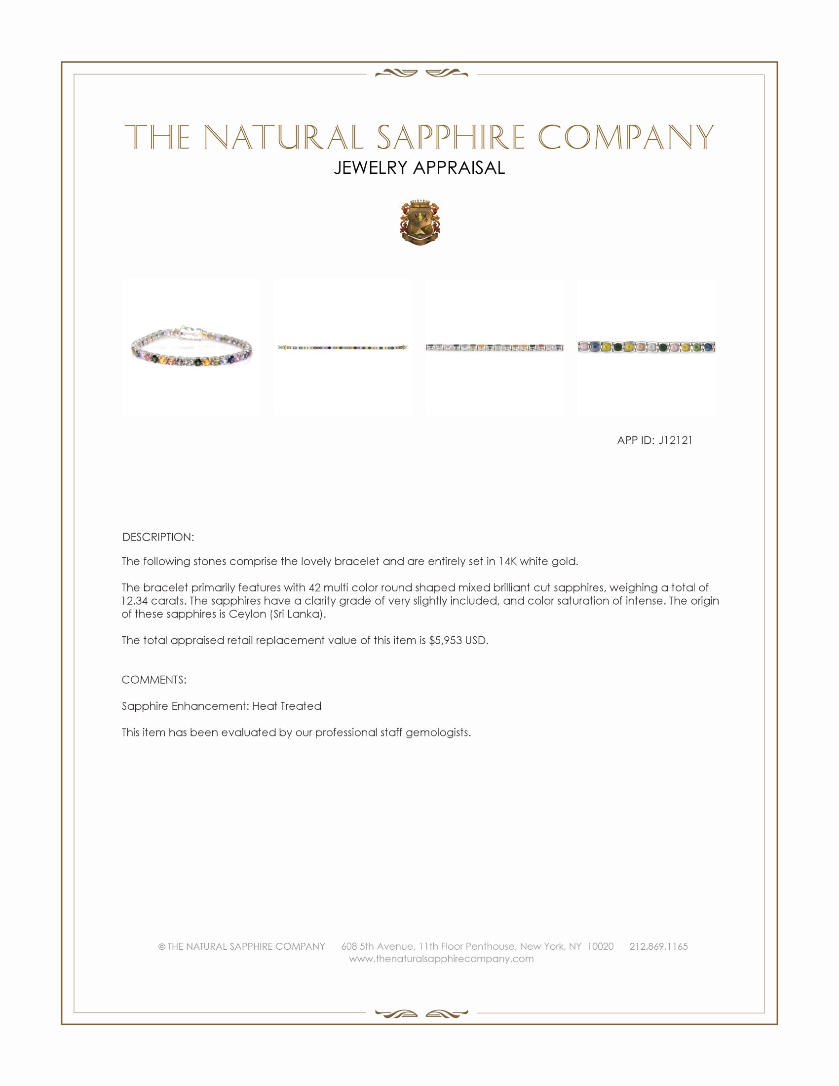 12.34 Ct.Tw. Multi Color Sapphire Tennis/Line Bracelet, 14K White Gold