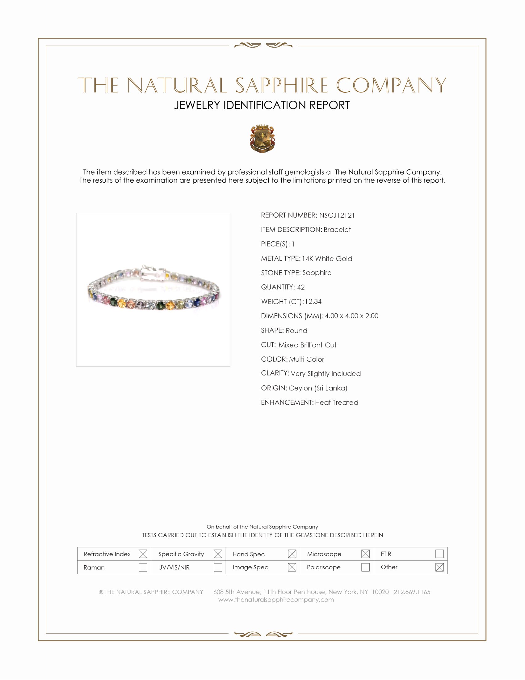 12.34 Ct.Tw. Multi Color Sapphire Tennis/Line Bracelet, 14K White Gold