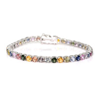 12.34&nbsp;Ct.Tw.Total Carat Weight Multi Color Sapphire Tennis/Line Bracelet, 14K White Gold Video
