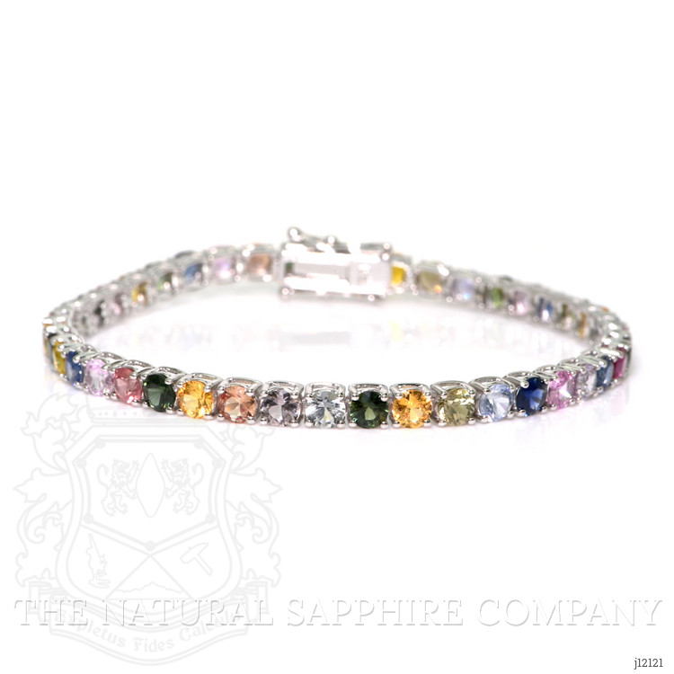 12.34 Ct.Tw. Multi Color Sapphire Tennis/Line Bracelet, 14K White Gold