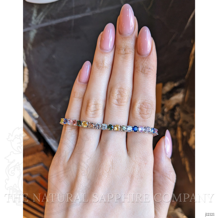 12.34 Ct.Tw. Multi Color Sapphire Tennis/Line Bracelet, 14K White Gold
