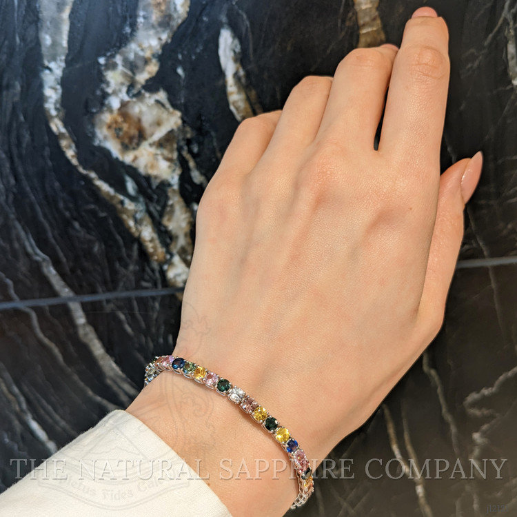 12.34 Ct.Tw. Multi Color Sapphire Tennis/Line Bracelet, 14K White Gold