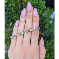 12.34&nbsp;Ct.Tw.Total Carat Weight Multi Color Sapphire Tennis/Line Bracelet, 14K White Gold Life Style