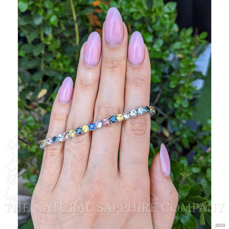 12.34 Ct.Tw. Multi Color Sapphire Tennis/Line Bracelet, 14K White Gold