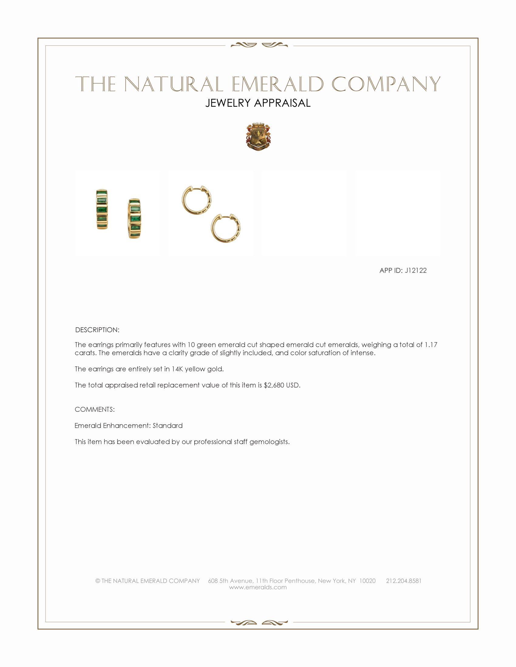 1.17 Ct.Tw. Emerald Bezel Earrings, 14K Yellow Gold