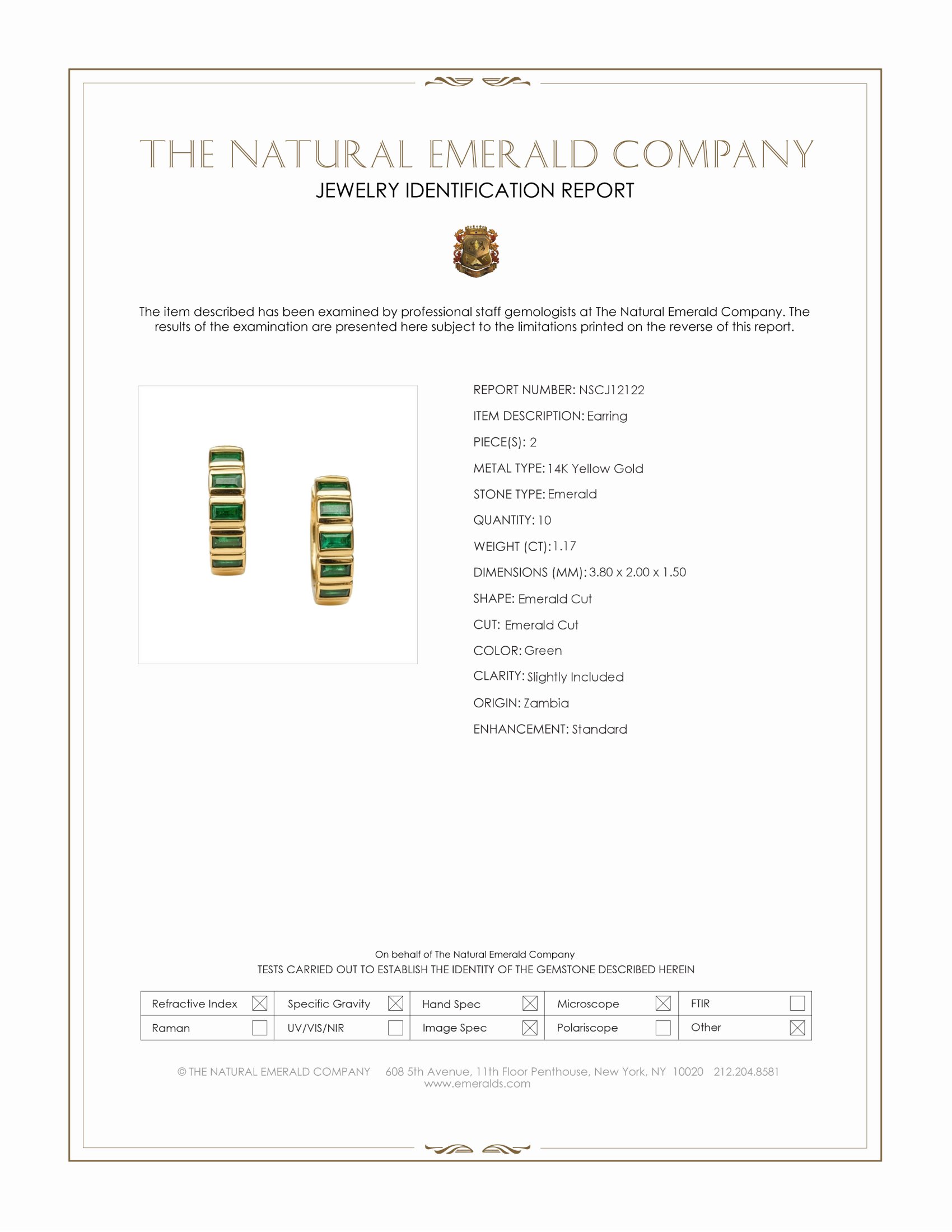 1.17 Ct.Tw. Emerald Bezel Earrings, 14K Yellow Gold