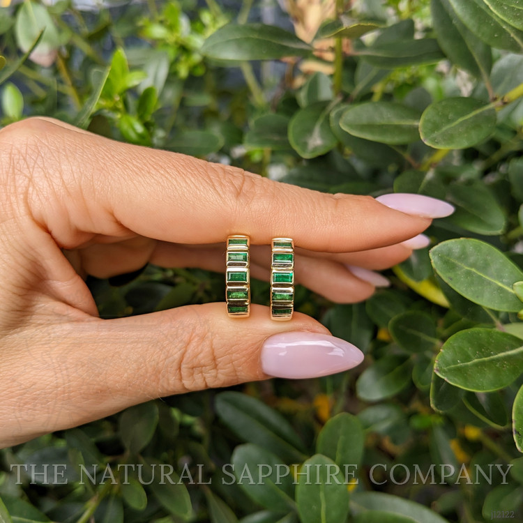 1.17 Ct.Tw. Emerald Bezel Earrings, 14K Yellow Gold