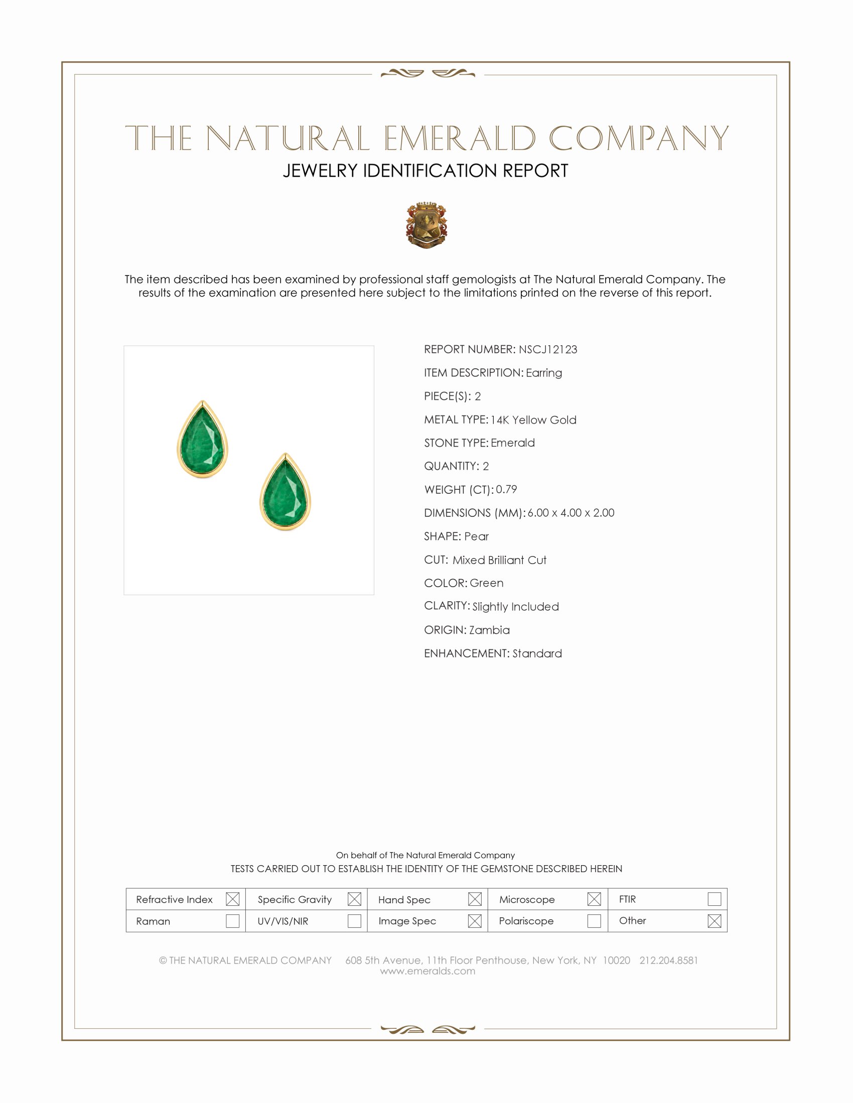 0.79 Ct.Tw. Emerald Studs Earrings, 14K Yellow Gold