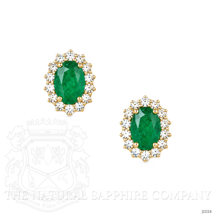 0.97 Ct.Tw. Emerald and Natural Diamond Studs Earrings, 14K Yellow Gold