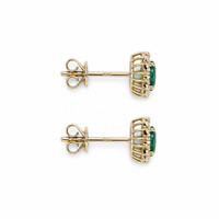 0.97 Ct.Tw.Total Carat Weight Emerald and Natural Diamond Studs Earrings, 14K Yellow Gold Image