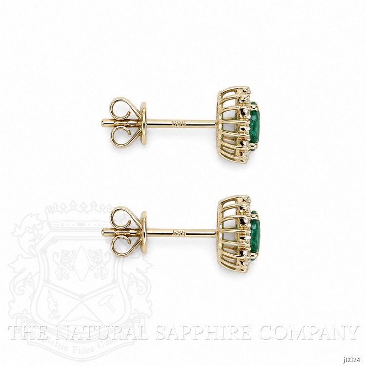 0.97 Ct.Tw. Emerald and Natural Diamond Studs Earrings, 14K Yellow Gold