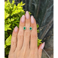 0.97 Ct.Tw.Total Carat Weight Emerald and Natural Diamond Studs Earrings, 14K Yellow Gold Life Style