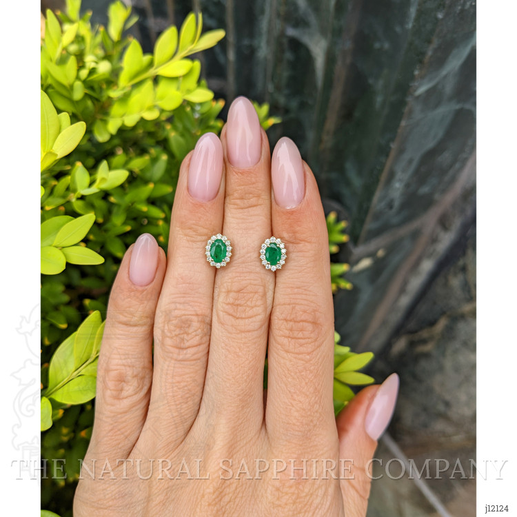 0.97 Ct.Tw. Emerald and Natural Diamond Studs Earrings, 14K Yellow Gold