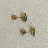0.97 Ct.Tw.Total Carat Weight Emerald and Natural Diamond Studs Earrings, 14K Yellow Gold Life Style